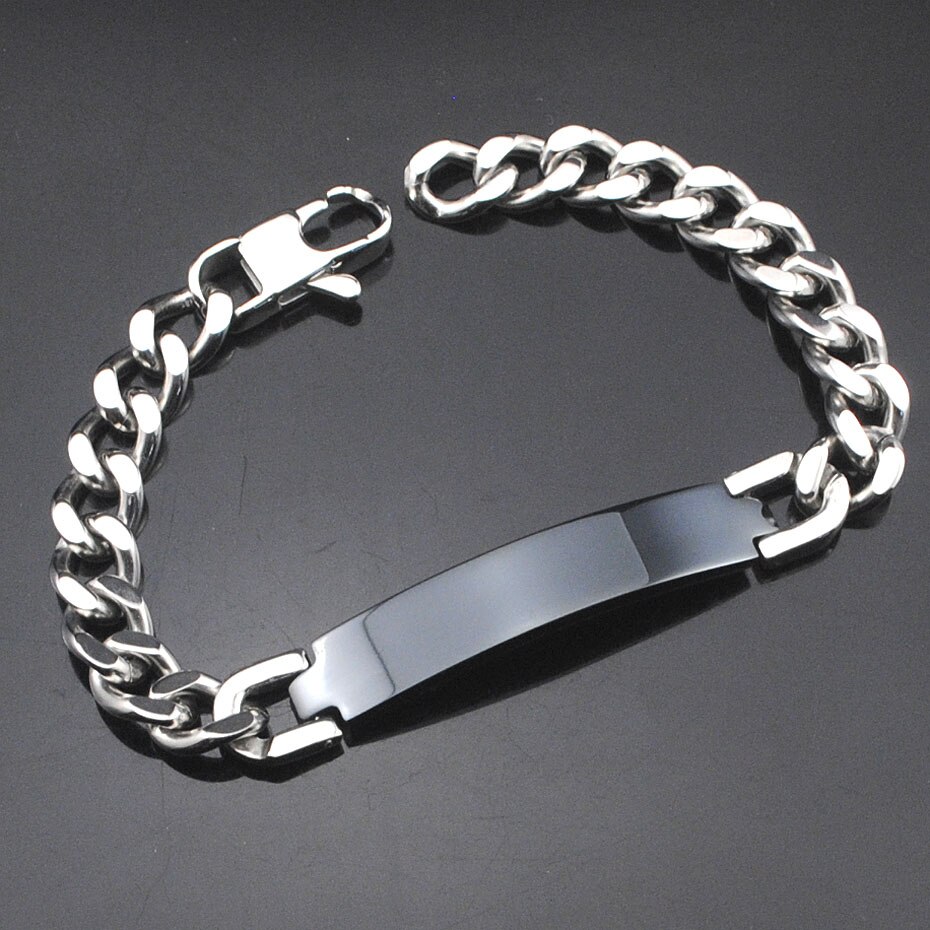 AMUMIU Factory Price Men's ID Bracelet 316L Stainless Steel Gold Color Bracelet For Men HZB003: Black x Silver