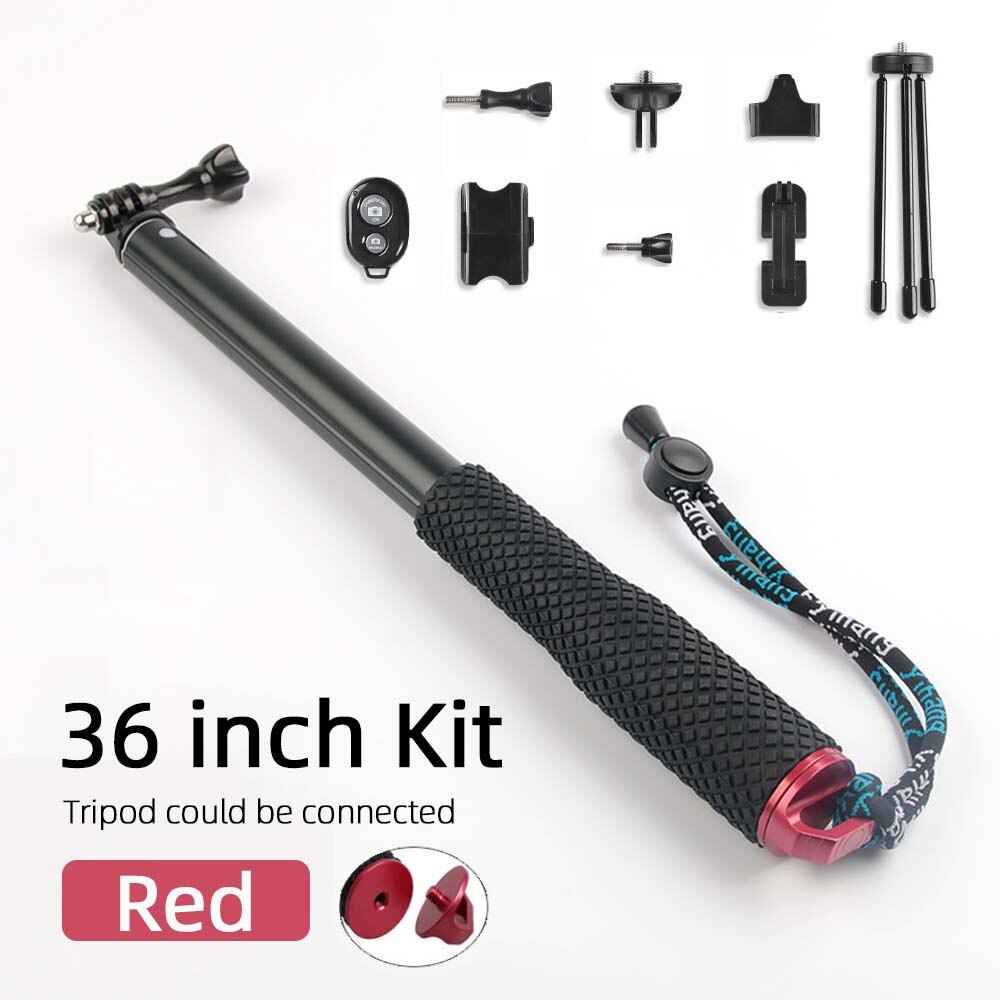 Portable Selfie Stick for GoPro Hero 7 6 5 4 Action Camera Extend Monopod for Xiaomi Yi 4K Sjcam Sj4000 Eken H9 Camera Accessory: 36inch-kit Red