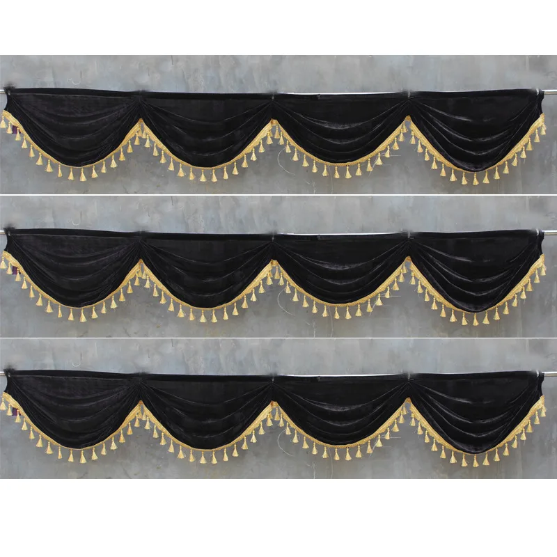 2 Meter Velvet Curtain Swag Tassel Table Cover Wedding Backdrop Table Skirts Stage Background Drapery Party Banquet Walls Decor: black