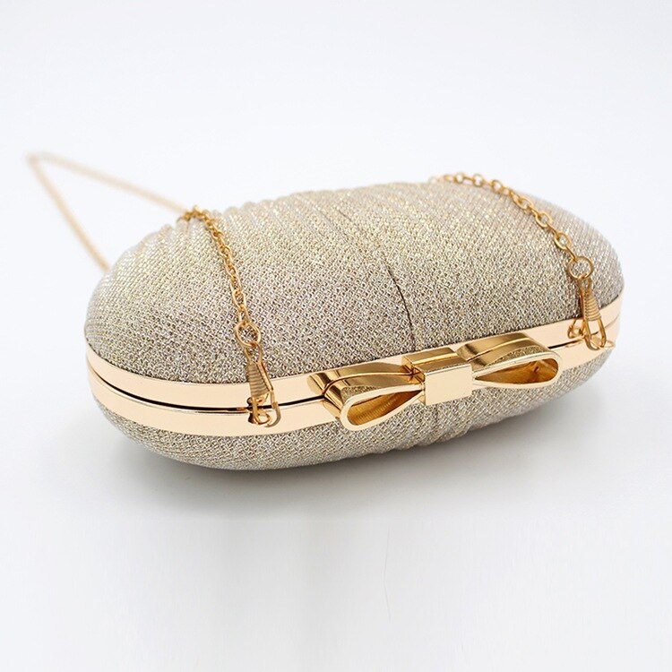 Pochette de soirée noire et argentée pour femmes, sac à main brillant de mariage, sac à bandoulière avec nœud en métal scintillant pour femmes, pochette avec chaîne