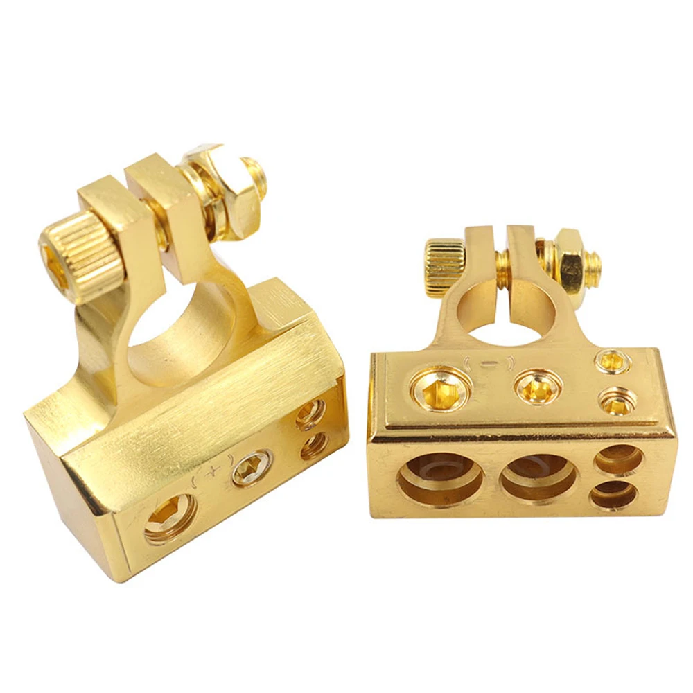 1 Paar Auto-Batterie-Anschlussklemmen-einstellen, 2/4/8/10 AWG, Auto-Audio-, positiv Negativ Batterie-Pfostenklemme mit transparenten Abdeckungen, Unterlegscheiben: Gold