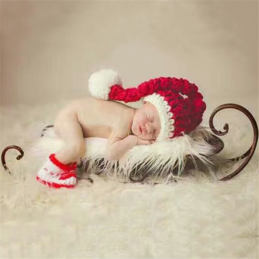 Baby Mutsen Kerst Baby Pom Pom Hoed Schoenen Pasgeboren Props Voor Fotografie Geboren Baby Peuter Meisje Jongen Schieten Kostuum