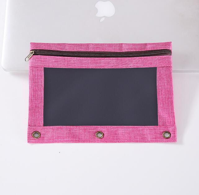 B5 PVC classeur fermeture éclair étui à crayons fichier facture reçu poche grande capacité maille reliure stylo sacs étui avec fenêtre transparente: Pink
