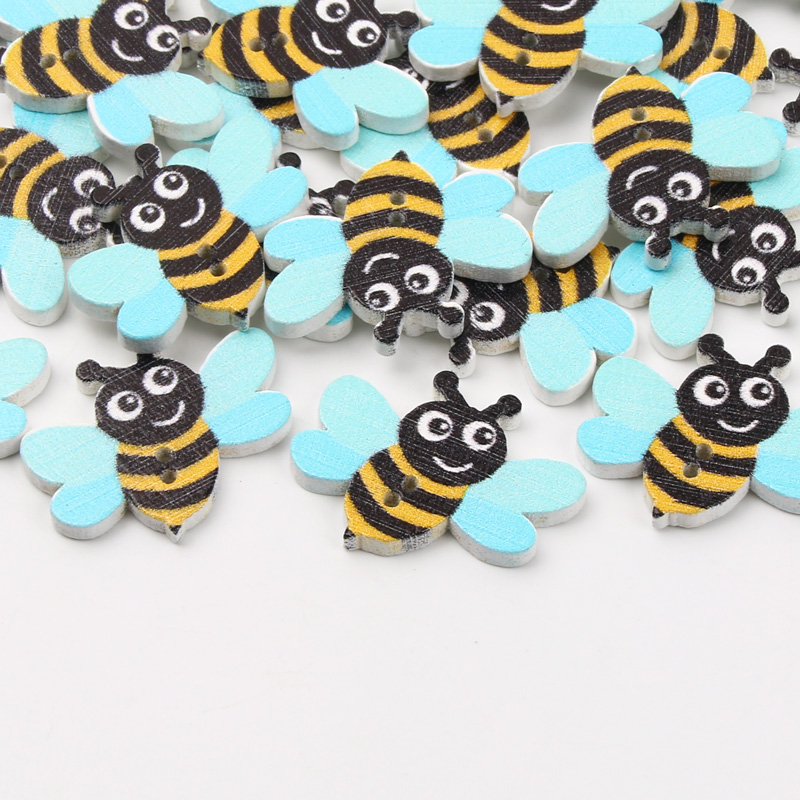 Boutons en bois d'animaux à 2 trous, 20 pièces, abeille mignonne, pour accessoires de couture, vêtements, couture, Scrapbook, artisanat de décoration