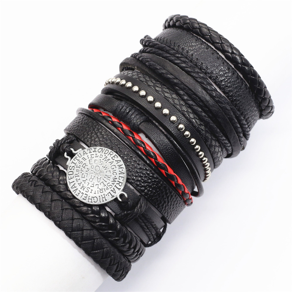 10 unids/set negro envoltura tejida nueva pulseras hechas a mano para hombres pulseras de cuero para hombres y mujeres brazalete para hombres de joyería al por mayor: Color dorado