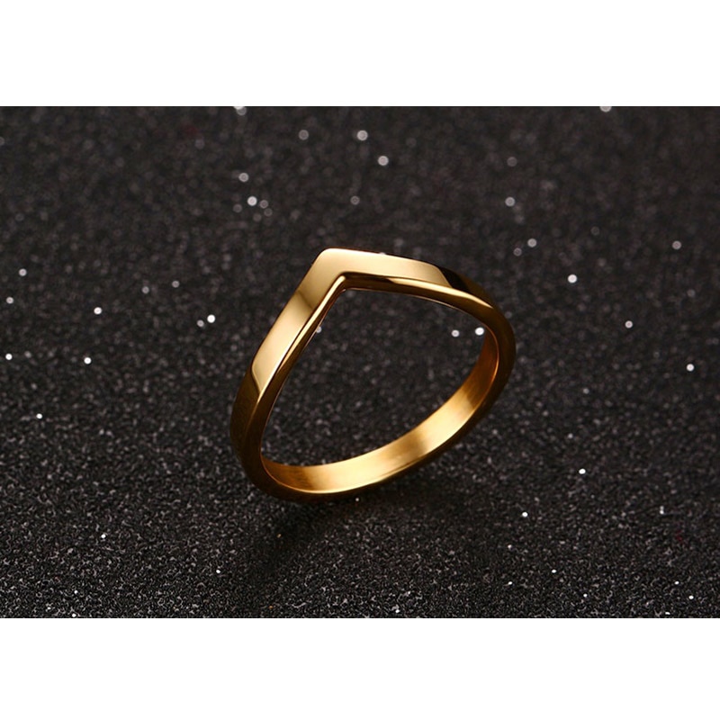 Vnox V Shape Ring Women's Chevron Rings Gold-color Titanium Steel Wedding Bands Rings for Women
