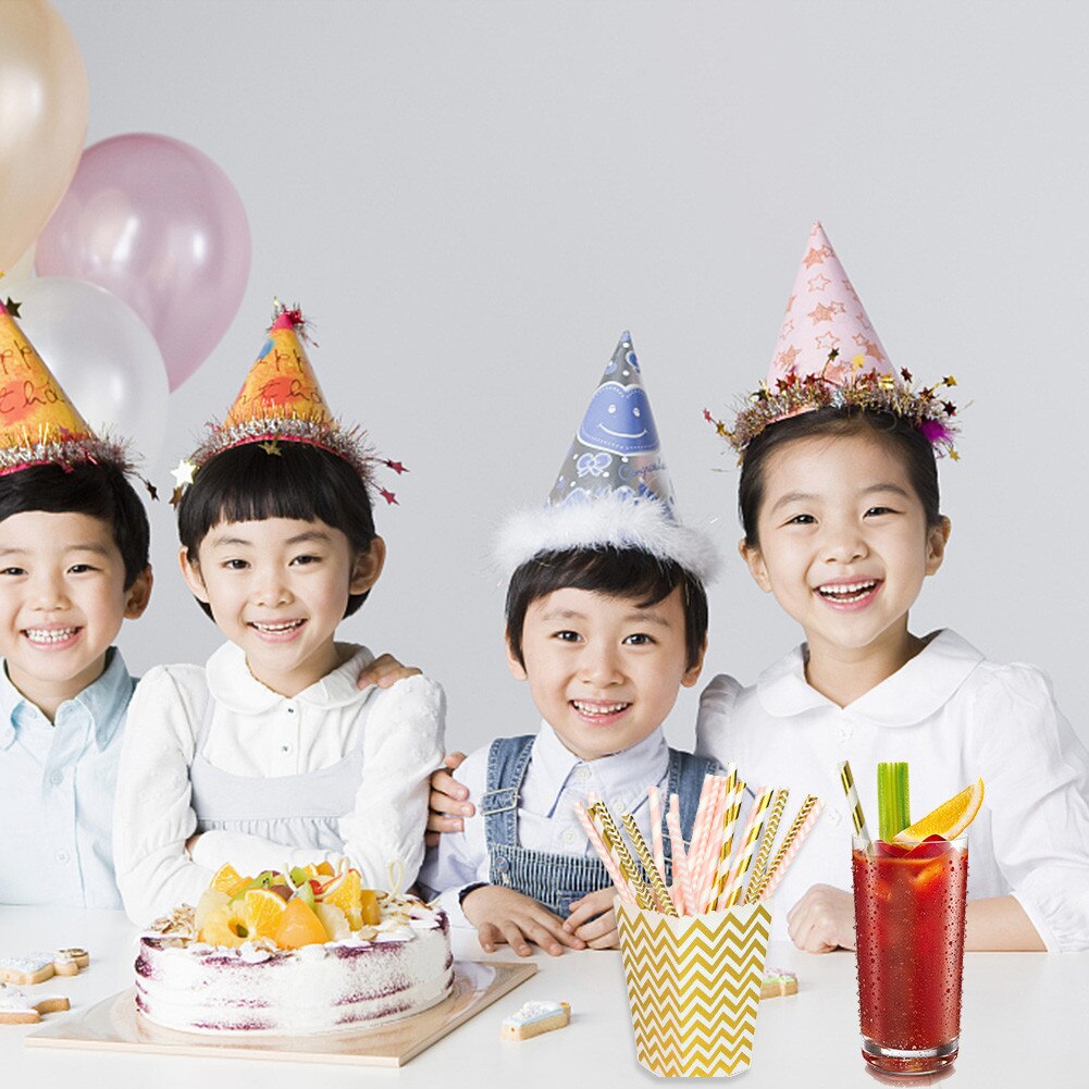 100Pcs Milieuvriendelijke Biologisch Afbreekbare Stro Kleurrijke Papier Stro Set Voor Home Party Benodigdheden Verjaardag Bruiloft