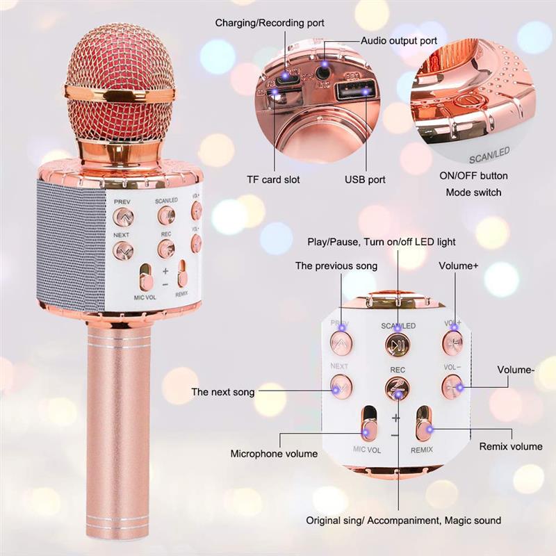 WS858 Portable Bluetooth Karaoke Microphone Wireless Speaker Home KTV Handheld Microphone