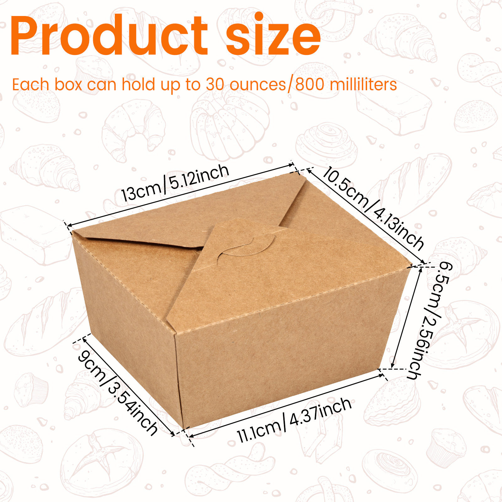 50Pcs Take Out Food Containers 30oz Take Out Paper Container Grease and Leak Resistant Baked Pastry Packaging Box Food Boxes