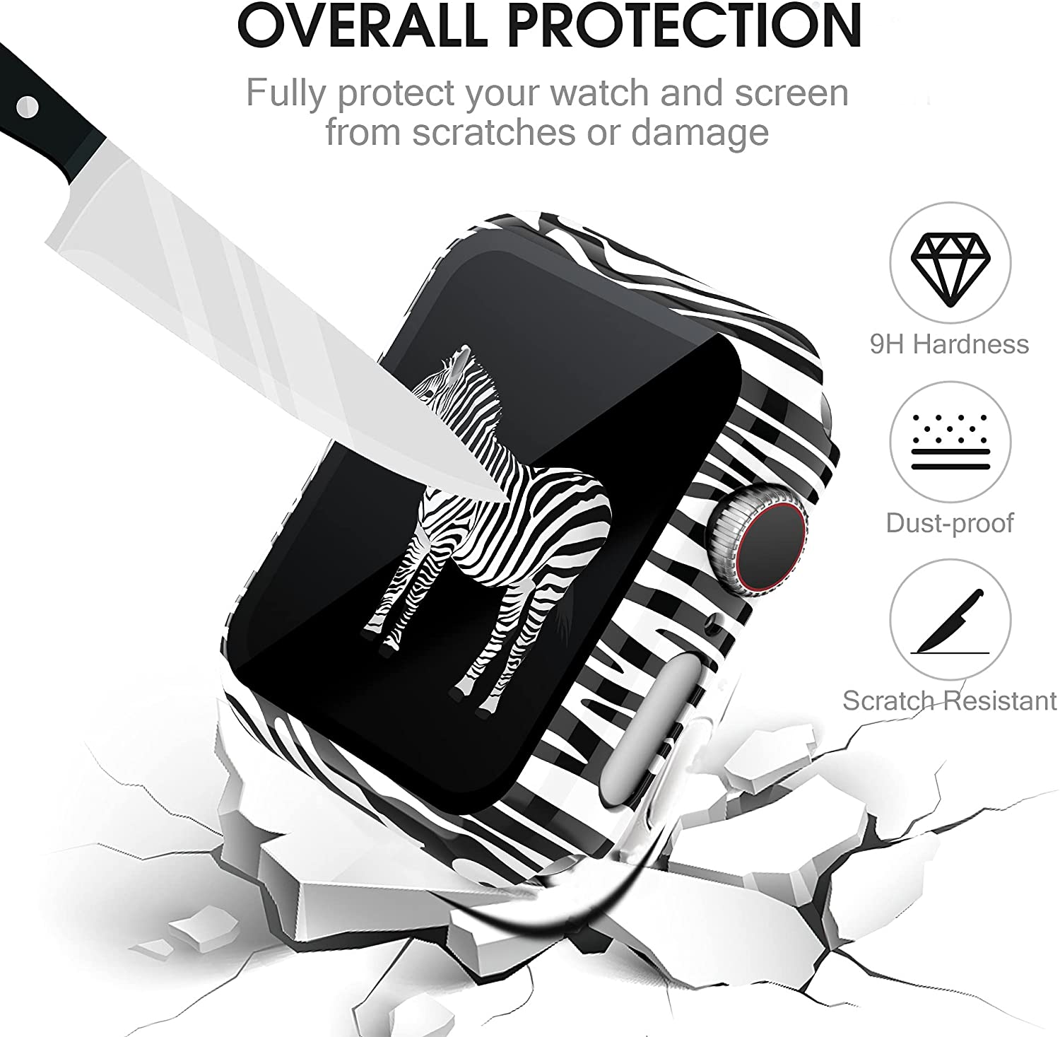 Funda + cristal para Apple Watch 44mm 40mm 38mm 42mm, cubierta protectora de leopardo de para parachoques de PC duro para iWatch SE 6 5 4 3 2 1