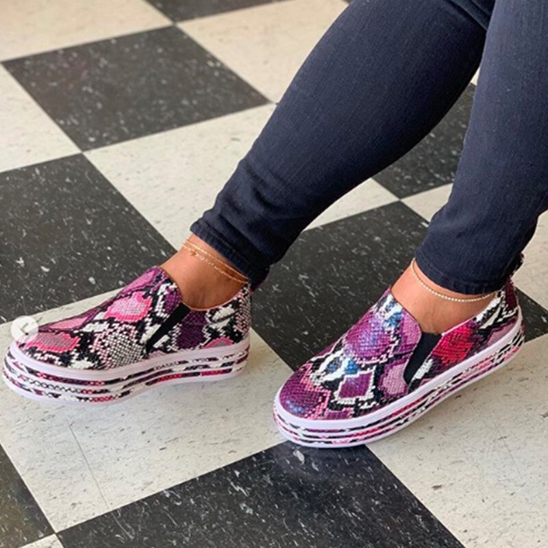 Dames slangenprint pu leren sneakers gevulkaniseerde schoenen dames instappers platform damesschoenen wandelschoenen