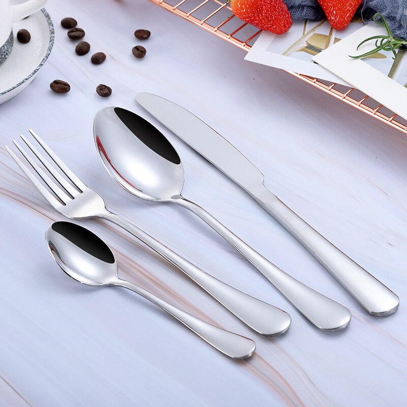 Black Gold Cutlery Set 18/10 Stainless Steel Fork Spoon Knife Set Mirror Tableware Set Portable Kitchen Spoon Silverware Set: silver