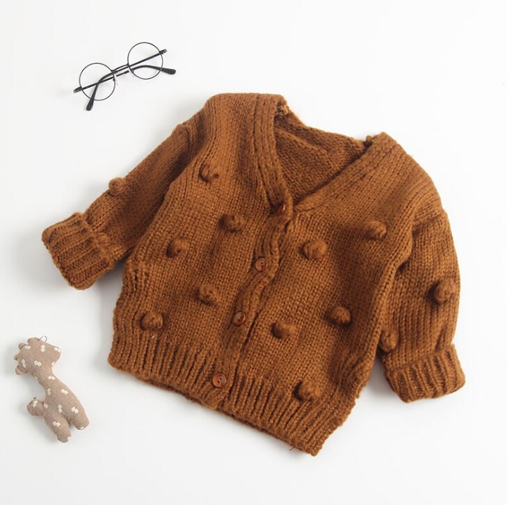 Enfant en bas âge bébé fille tricoté Cardigan pull boule floue manteau veste vêtements d'extérieur chauds: A / 18M