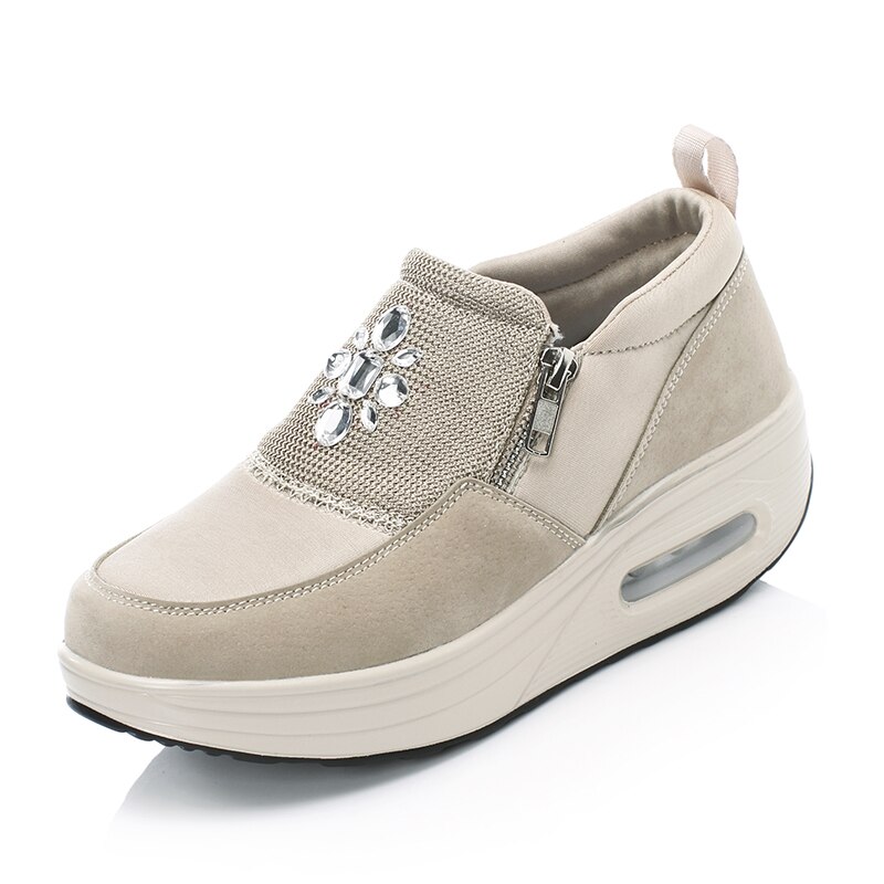 Toning Shoes Women Sport Fitness Sneakers Slip on Comfort Ladies Slimming Massage Sneakers Height Increasing Female Trainer: Beige / 37