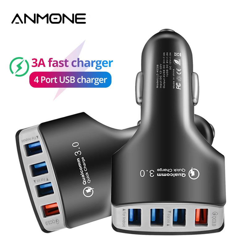 ANMONE – chargeur de voiture 4 ports Usb QC3.0, adaptateur de téléphone portable, Charge rapide, universel, pour Smartphone, GPS, enregistreur de conduite