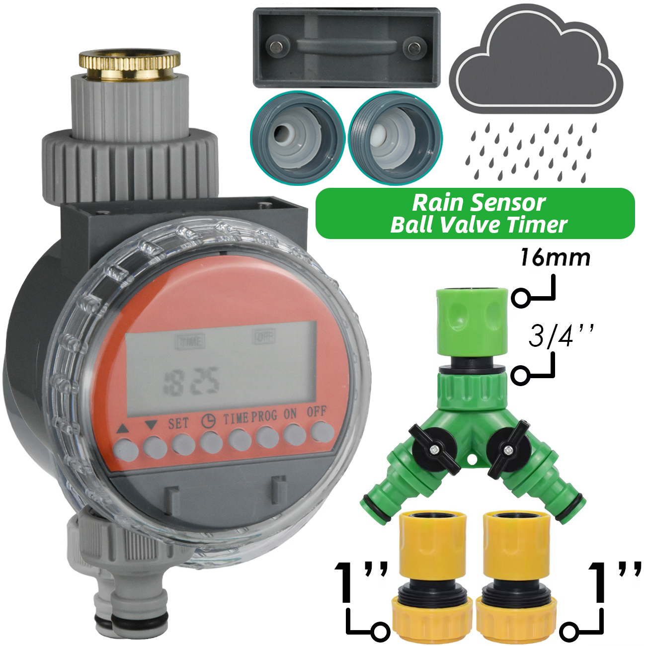 Zawór kulowy czujnika deszczu robić szklarni KESLA, bezciśnieniowy, z timerem robić automatycznego nawadniania, zestaw robić nawadniania kropelkowego, zbiornik na wodę.: Brązowy
