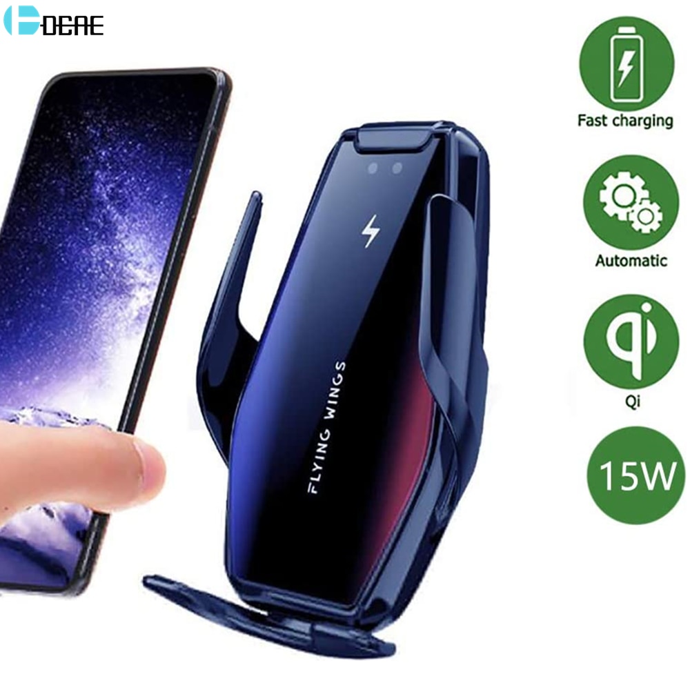 QI Wireless Car Charger Mount - 15W Fast Charging - Infrared Sensor - for iPhone 8-12, Samsung S10-S20