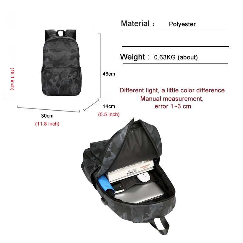 Britânico camuflagem masculino esporte mochila impermeável ao ar livre de curta distância viagem backbag usb portátil mochila adolescentes sacos de estudante