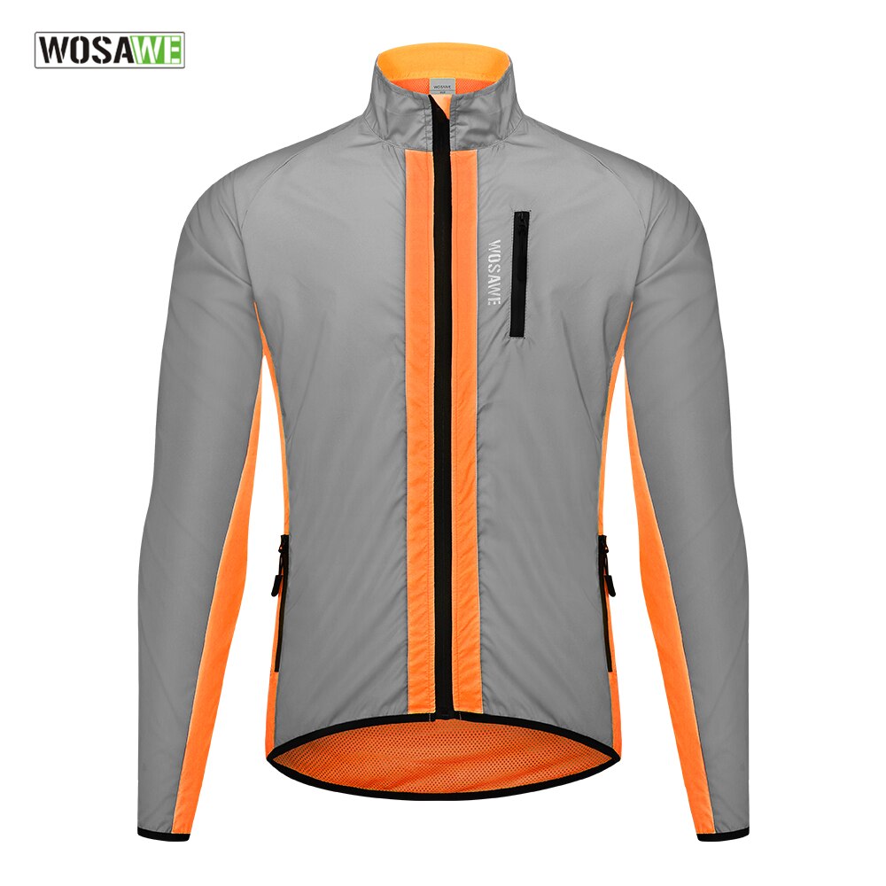 WOSAWE-Chaqueta de ciclismo segura, cortavientos de alta visibilidad, mezcla de colores fluorescentes y paneles plateados reflectantes