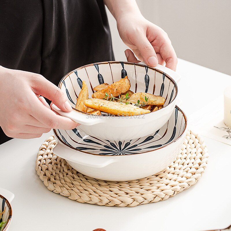 Japansk stil keramisk baketøy husholdnings binaural ovnsbrett bakt risplate nett rødt mikrobølgeovn baking rundt stekebrett