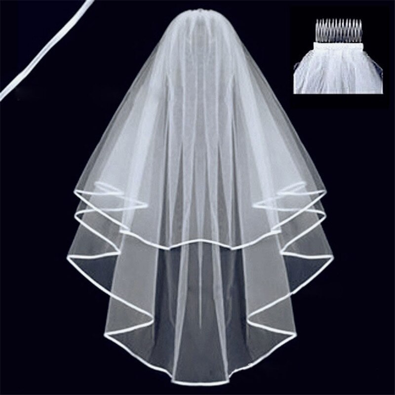 Velo de novia corto y sencillo de tul de dos capas con peine, velo de novia blanco marfil para novia, accesorios de boda