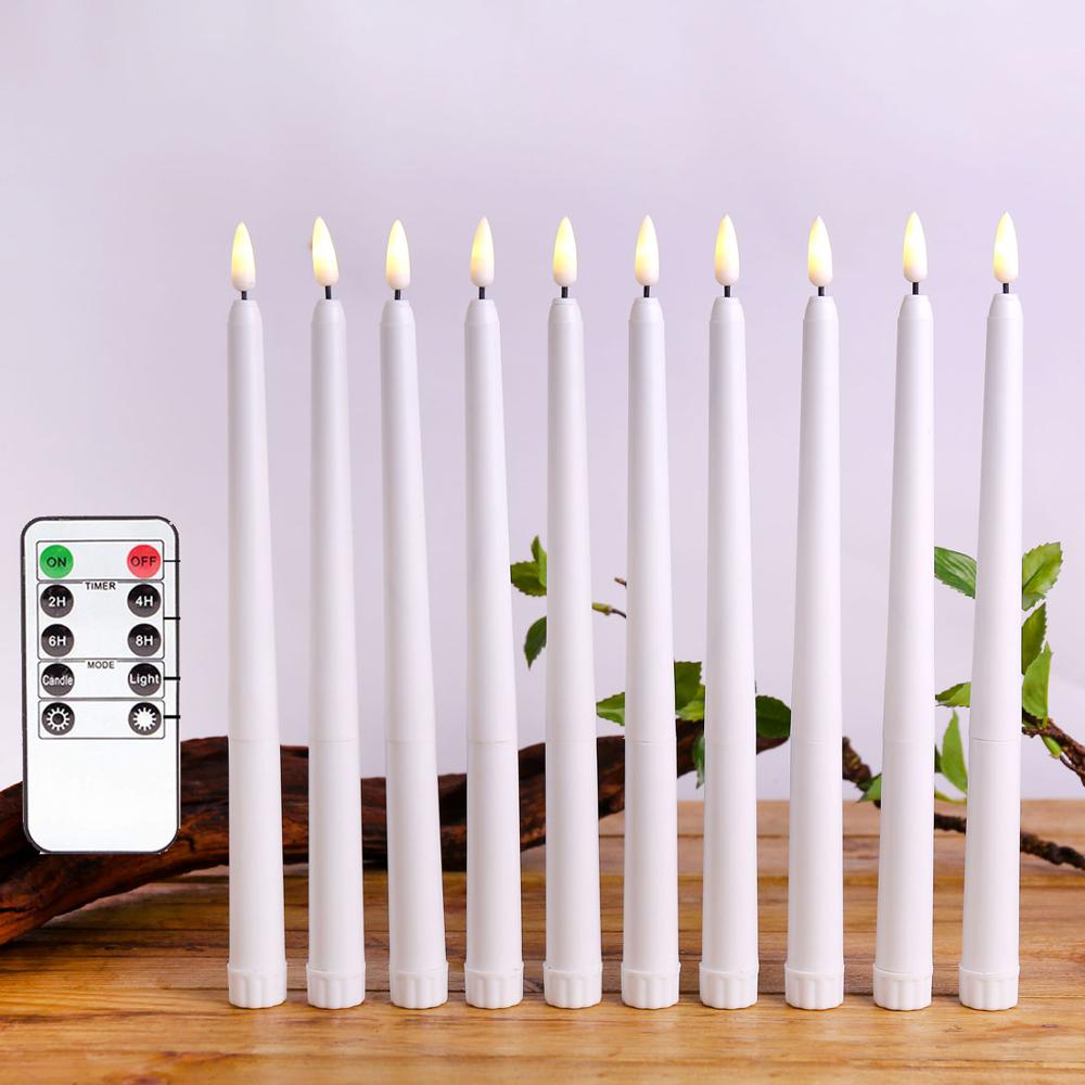 Pakke  of 12 varmhvide fjernbetjening flameless led koniske stearinlys, realistisk plast 11 tommer lang elfenbenhvid batteridrevet stearinlys