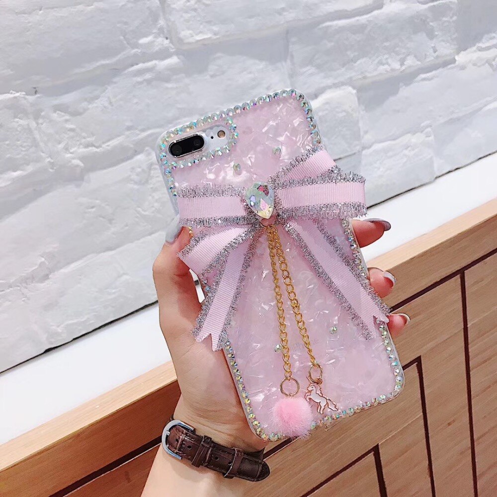 Cute Fresh Girl Rhinestone Bow Shell Phone Case Cover For iPhone 12 Mini Pro Max