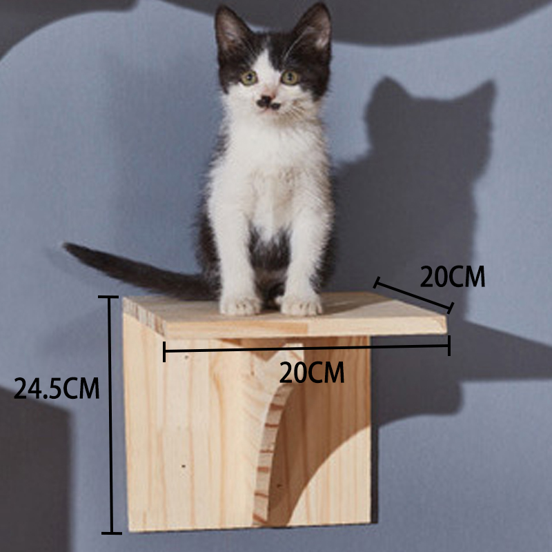 Household wall-mounted cat climbing frame solid wood wall-mounted cat jumping platform round cat stairs durable cat springboard: 20x24.5x20