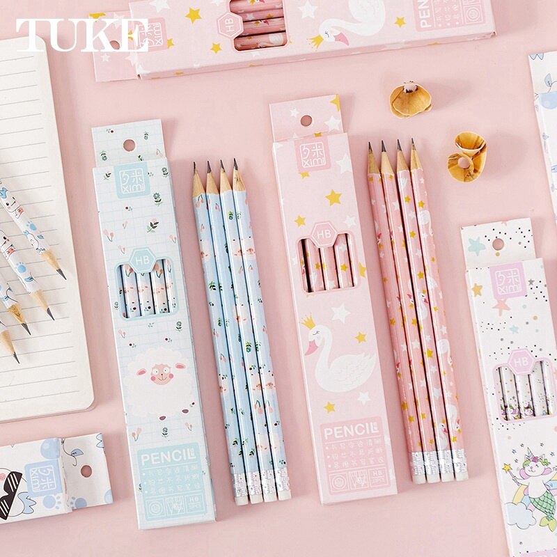 10Pcs Cute Cartoon Hb Standard Wooden Pencil Student Stationery Writing Drawing Pencils School Office Supply: Default Title