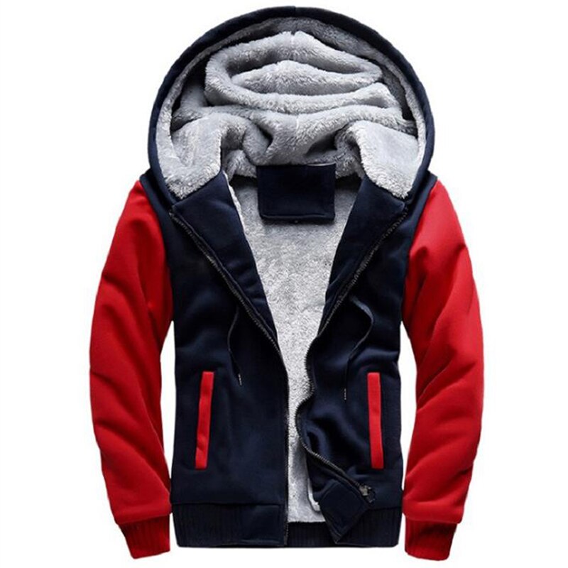 Sudaderas con capucha de béisbol para hombre, otoño con cremallera para hombre, sudaderas con capucha casuales de retales para monopatín, abrigo de manga larga con capucha cálido para invierno: red / XXL