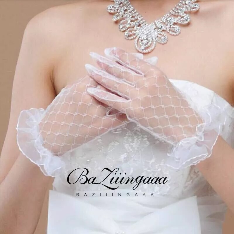 Gants De mariée courts, en dentelle rouge, sans doigts, accessoires De mariage, 15 pièces
