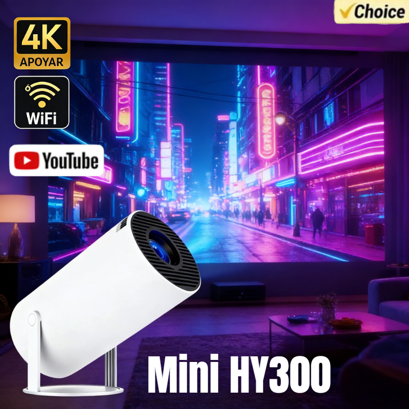 Portable Projector 4K Ultra HD MINI HY300 300ANSI Brightness Android 11 BT54 Electronic Focus Built in Speaker Home Theater