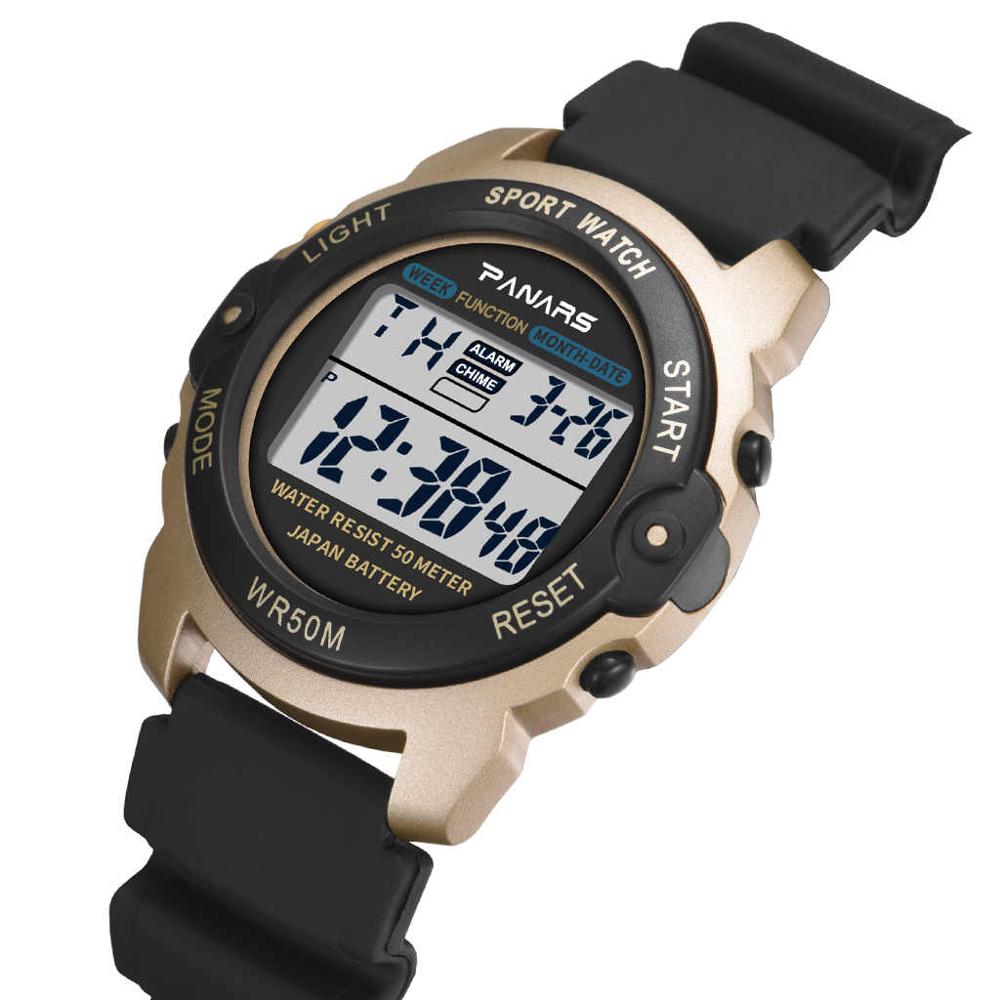 PANARS Sport freundlicher Uhr WR50M Wasserdichte freundlicher Armbanduhr Armee Grün Wecker Multi-funktion Uhren für Jungen 8135: Gold