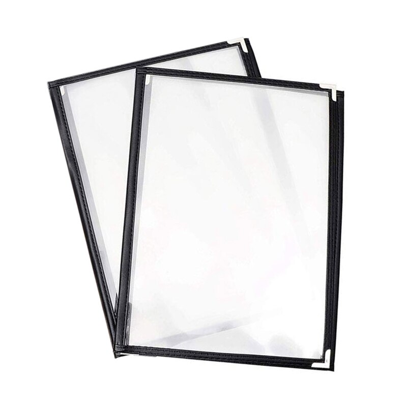 2Pcs Transparent Restaurant Menu Covers for A4 Size Book Style Cafe Bar 3 Pages 6 View: Default Title