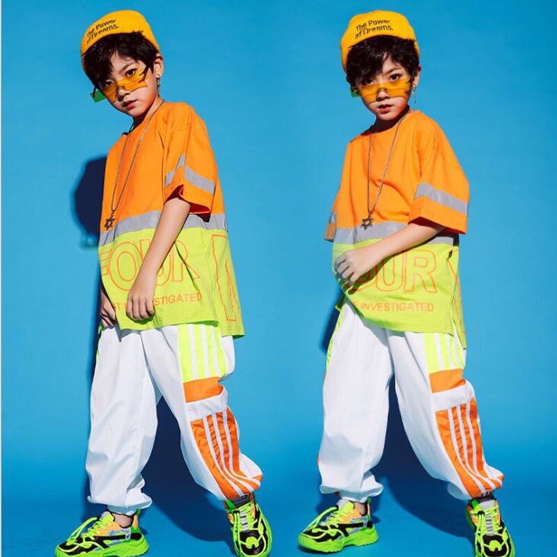 Kids Wedstrijden Hip Hop Dansen Outfits Oversize T-shirt Dance Jogger Broek Jazz Dans Slijtage Kostuums Kleding Voor Jongens Meisjes