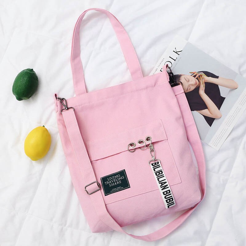 Bolsas mujer nova venda bolsas femininas bolsa de lona feminina ombro concisa impressão sacos de pano senhoras dever compras para 2019: Pink A