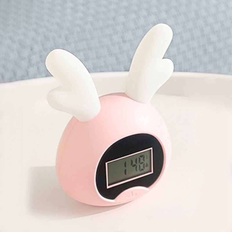 Cute Lighted Antlers Wake Up Digital Alarm Clock for Kids Press Control USB Charge Large Display LED Night Light Clock: Default Title
