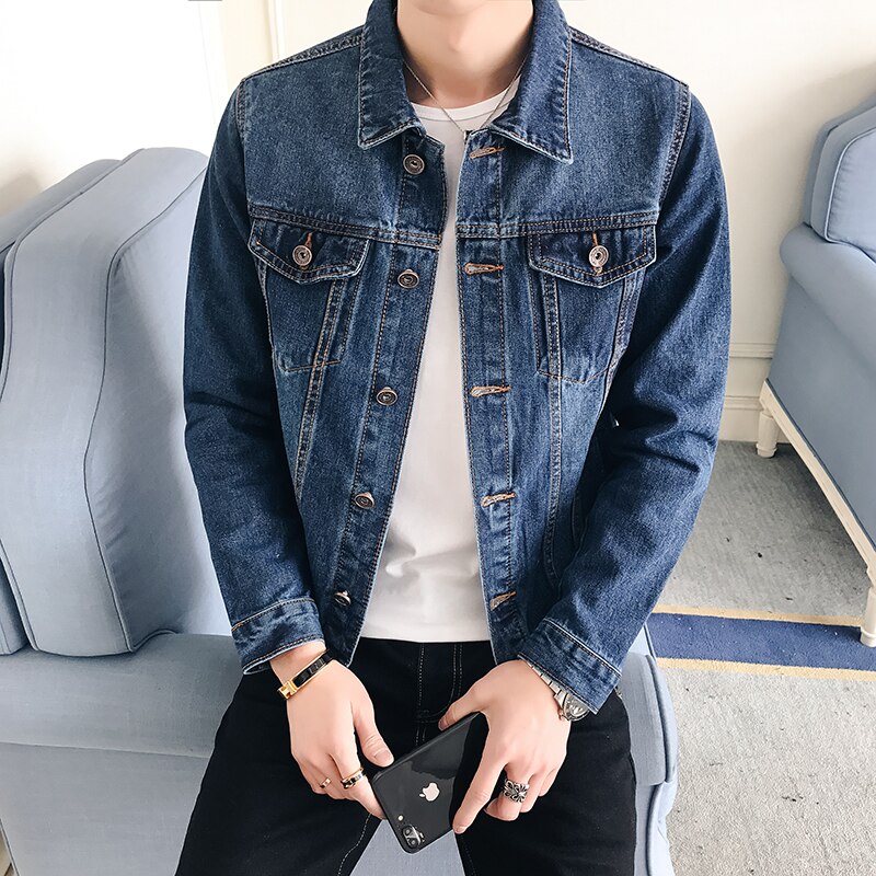 Lente Denim Jas Heren Jas Donkerblauw Casual Denim Jassen Katoen Turn-Down Kraag Mode Uitloper Denim Jas Voor man, 802