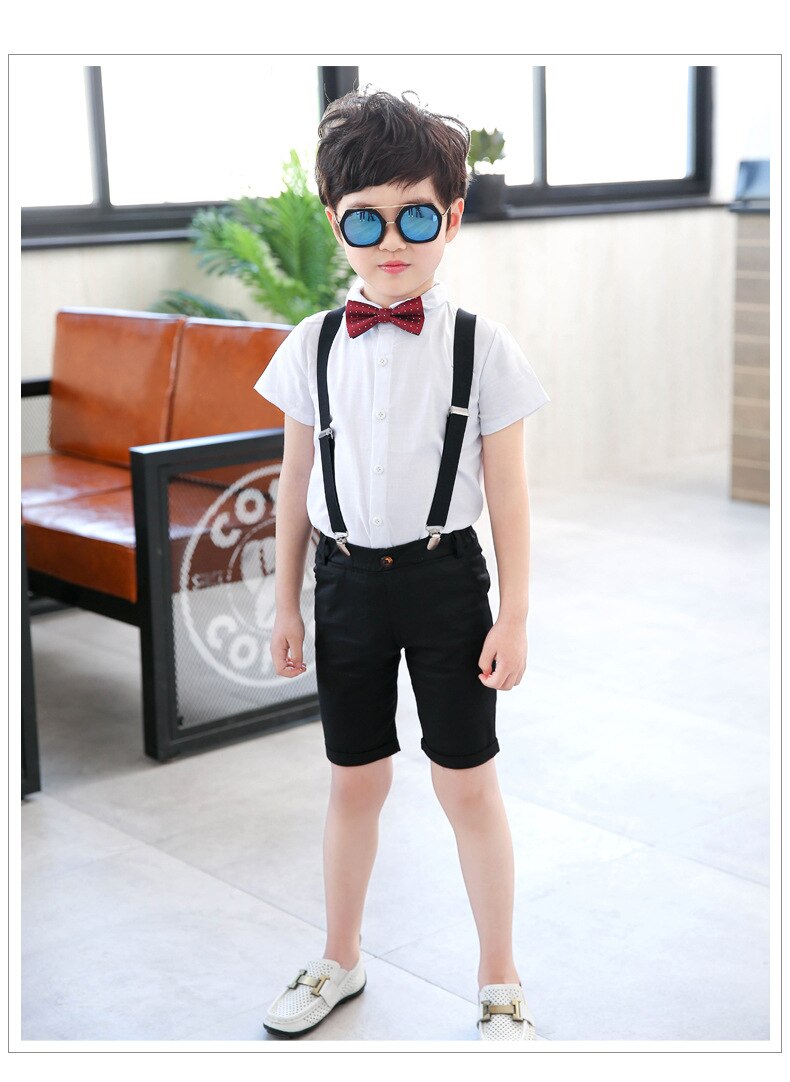 Traje de verano para niños, 2 uds., traje blanco y negro, traje Formal de boda, ropa informal, conjunto de chaqueta, traje Delgado