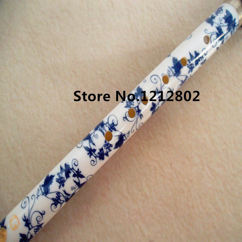 Flauta de porcelana blanca y azul china de baquelita, instrumento folclórico desmontable, Bawu, Flauta Vertical