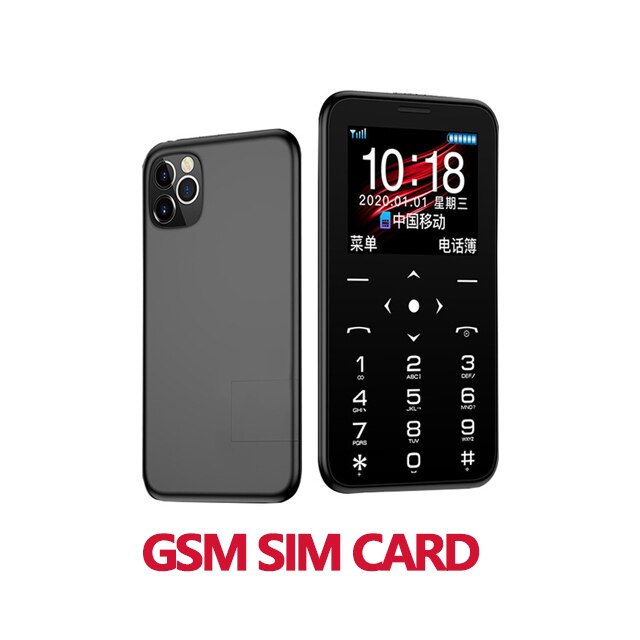 Mini cartão celular ultrafino, telefone gsm cdma, cartão sim para estudante, desbloqueado, mini telefone de bolso, portátil, hifi: Black GSM SIM Card