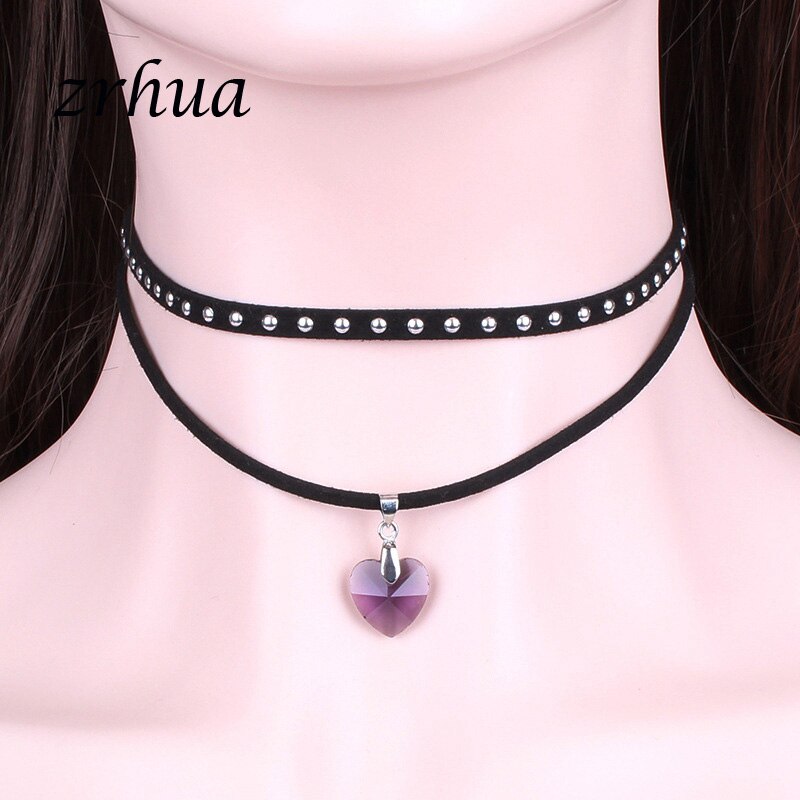 ZRHUA Charms Necklace Pendant Rainbow Heart Choker For Women Jewelry Stylish Multi-Layer Single Necklaces: heart-purple