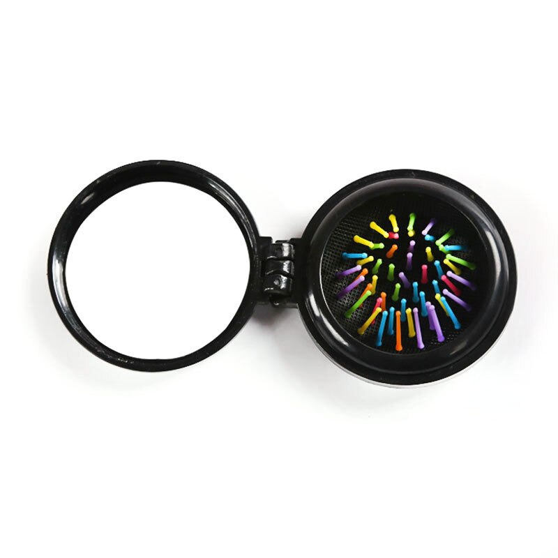 Peine plegable portátil de bolsillo redondo para niña, peine de masaje de viaje de tamaño pequeño, cepillo para el pelo con espejo, herramientas de estilismo, 7 colores, TSLM1: black