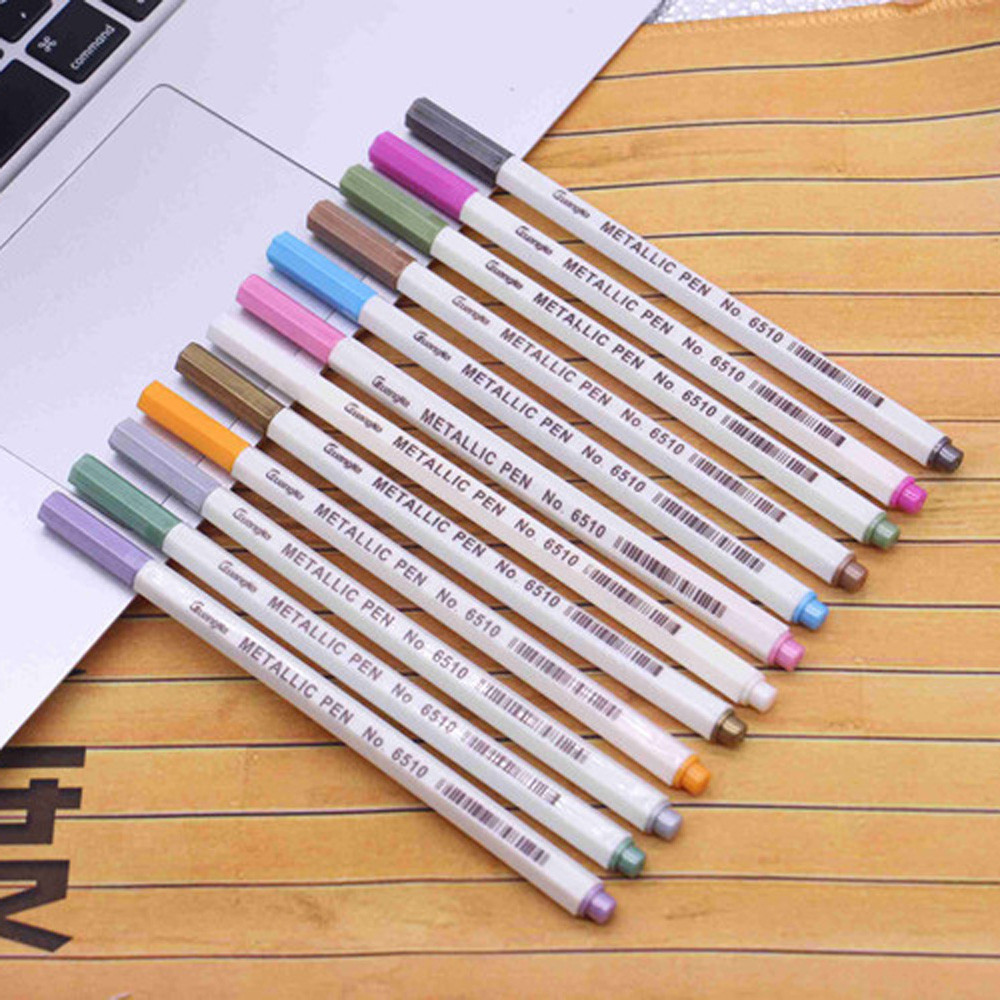 10 Kleur Metallic Potlood Set Marker Album Schets Water Kleur Marker Borstel Pen School Schilderen Vette Tekening Art Supplies: Default Title