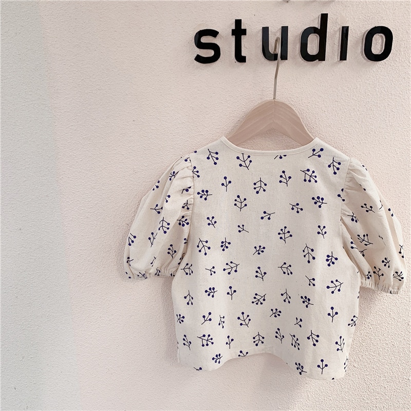Sommer piger pufærmer bluse børn mønster bomuld bluser pige bluser: 3t