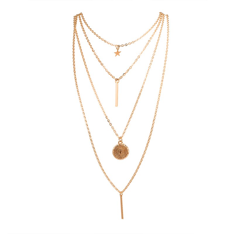 ZWC – colliers Boho Vintage pour femmes, chaîne en or, longue lune, multi-couches, pendentif, bijoux ras du cou bohème,: Gold 075