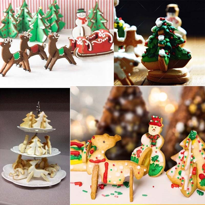 Diy Bakken Gereedschappen Rvs 3D Kerst Cookie Cutters Cake Cookie Mold Fondant Cutter 8 Stks/set