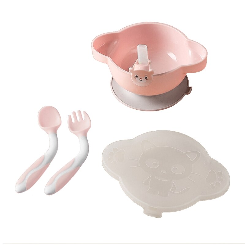 Assiette à dîner pour bébé, bol à ventouse avec cuillère à paille, ensemble de fourchettes, plats antidérapants à succion, formation, vaisselle d&#39;alimentation pour tout-petits