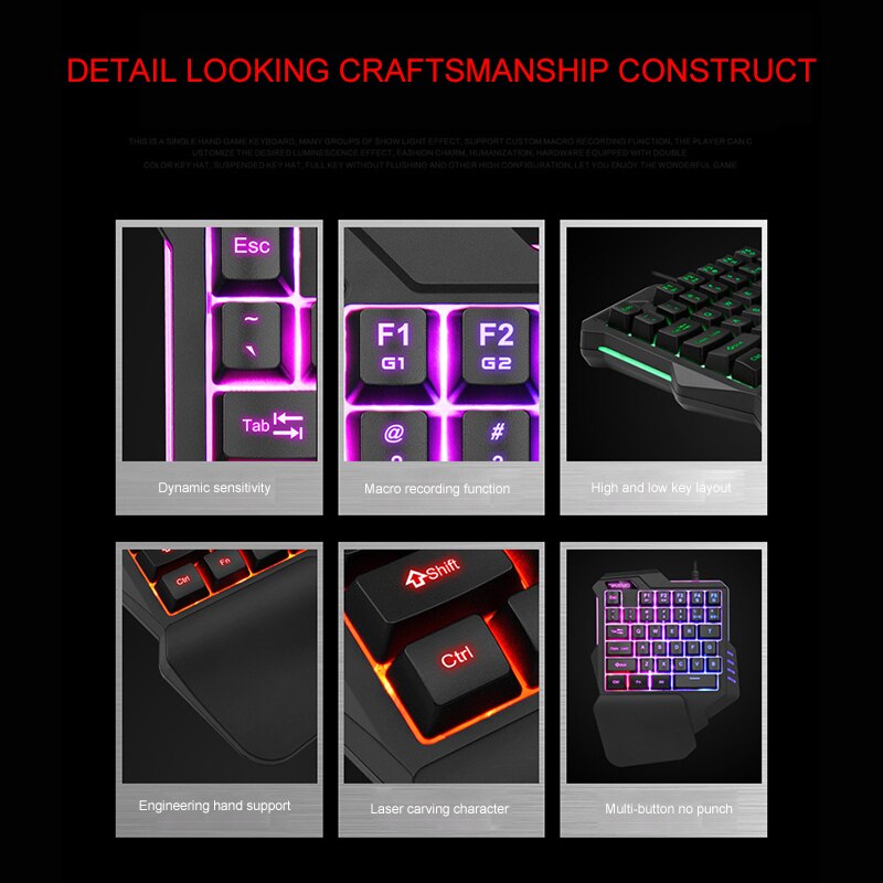 LED Backlit One-Hand Mechanical Gaming Keyboard Universal Laptop Wired USB Gaming LED Backlit Home 35-Key Office Keyboard