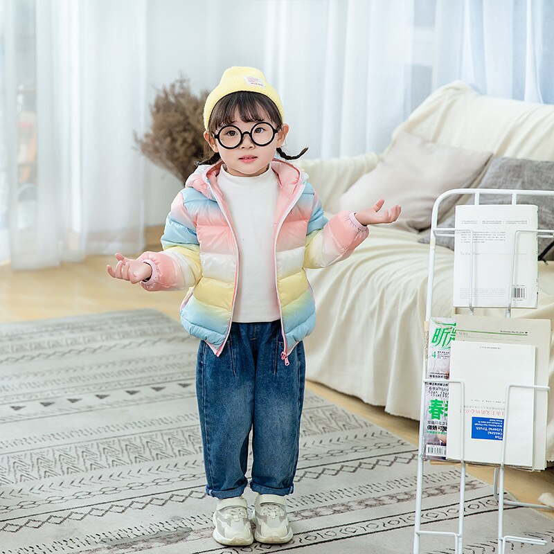Baby Jongen Jas Winter Kinderen Donsjack Jongens En Meisjes Regenboog Gradiënt Warme Katoenen Jas Capuchon Donsjack Baby jas